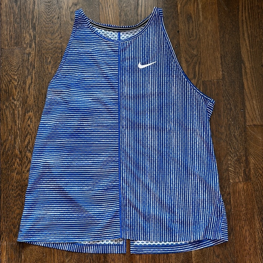Nike Blue and White Striped Tank Top for tennis
